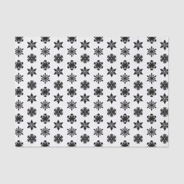 Ikat Snowflakes - White and black Tissue Paper (Front)