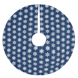 Ikat Snowflakes - White and Dark Navy Blue Brushed Polyester Tree Skirt