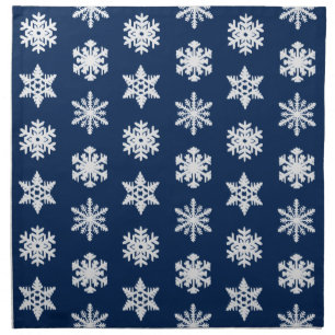 Ikat Snowflakes - White and Dark Navy Blue Cloth Napkin