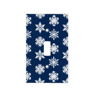 Ikat Snowflakes - White and Dark Navy Blue Light Switch Cover
