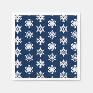 Ikat Snowflakes - White and Dark Navy Blue Paper Napkins
