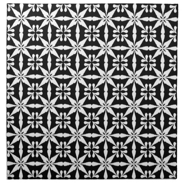 Ikat Star Pattern, Black and White Cloth Napkin (Front)