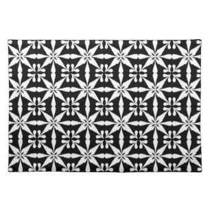 Ikat Star Pattern, Black and White Cloth Placemat