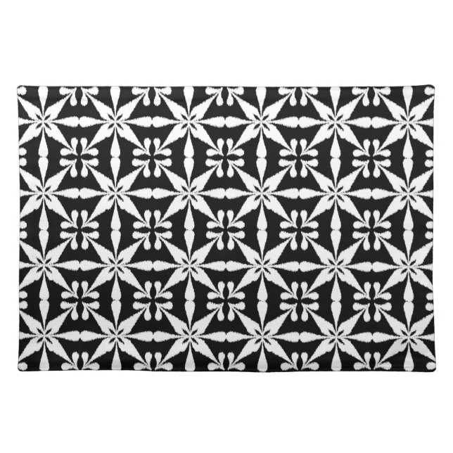 Ikat Star Pattern, Black and White Cloth Placemat (Front)