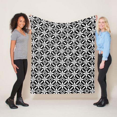 Ikat Star Pattern _ Black and White Fleece Blanket