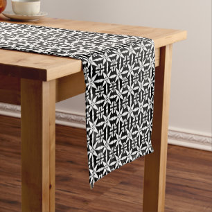 Ikat Star Pattern, Black and White Short Table Runner