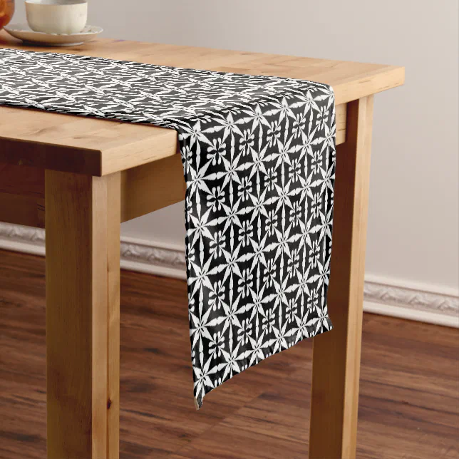 Ikat Star Pattern, Black and White Short Table Runner | Zazzle