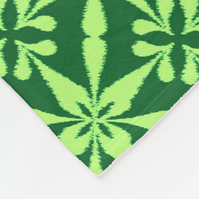 Ikat Star Pattern - Dark Green Fleece Blanket (Corner)