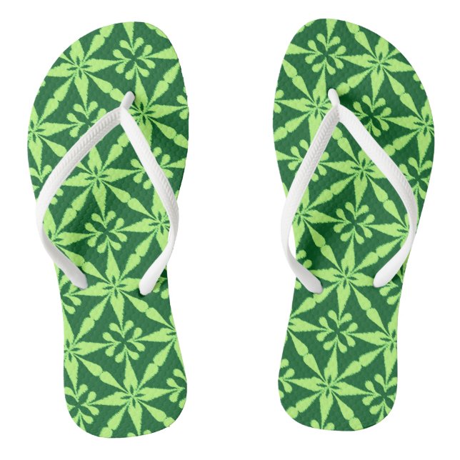 Ikat Star Pattern - Dark Green Flip Flops (Footbed)