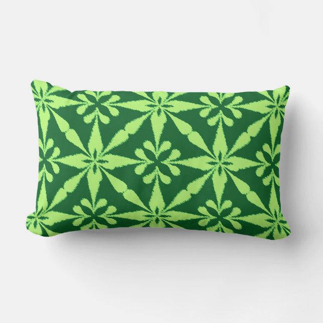 Ikat Star Pattern - Dark Green Lumbar Pillow (Front)