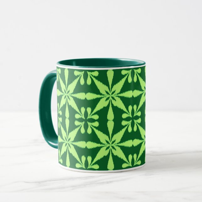 Ikat Star Pattern - Dark Green Mug (Front Left)