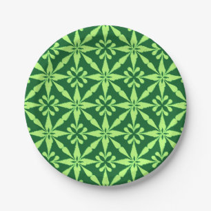 Ikat Star Pattern - Dark Green Paper Plates