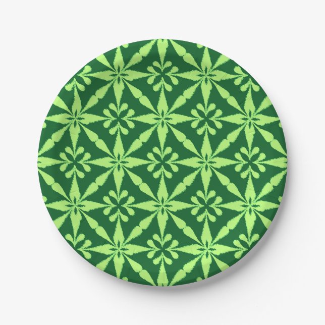 Ikat Star Pattern - Dark Green Paper Plates (Front)