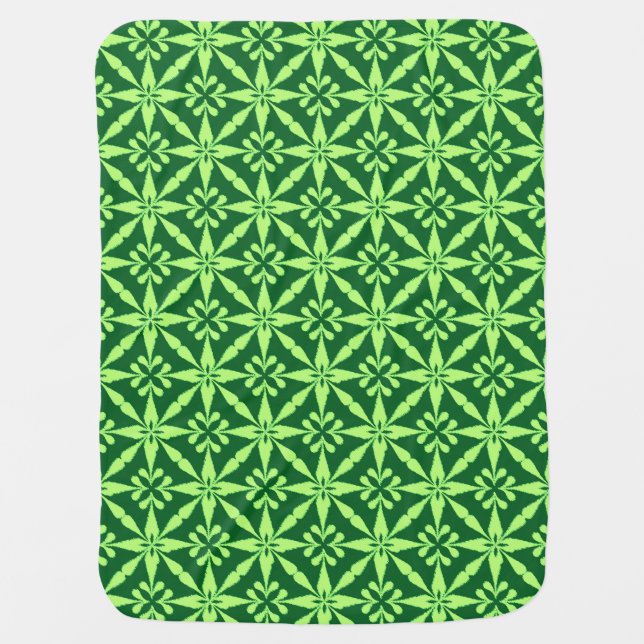 Ikat Star Pattern - Dark Green Swaddle Blanket (Front)