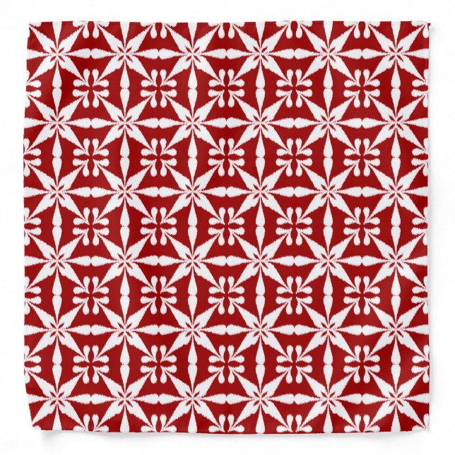 Ikat Star Pattern - Dark Red and White Bandana (Front)