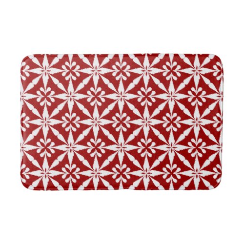 Ikat Star Pattern _ Dark Red and White Bathroom Mat