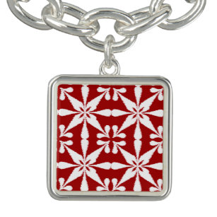 Ikat Star Pattern - Dark Red and White Bracelet