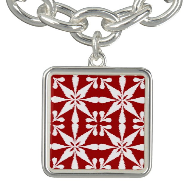 Ikat Star Pattern - Dark Red and White Bracelet (Design)