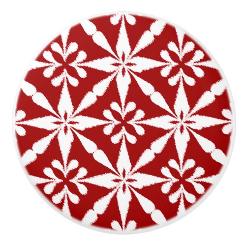 Ikat Star Pattern _ Dark Red and White Ceramic Knob