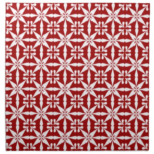 Ikat Star Pattern Dark Red and White Cloth Napkin