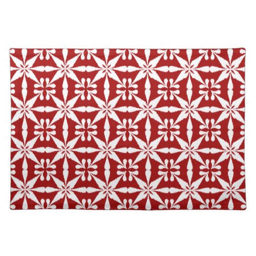 Ikat Star Pattern Dark Red and White Cloth Placemat