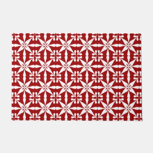 Ikat Star Pattern Dark Red and White Doormat