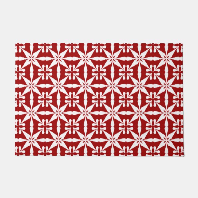 Ikat Star Pattern, Dark Red and White Doormat (Front)