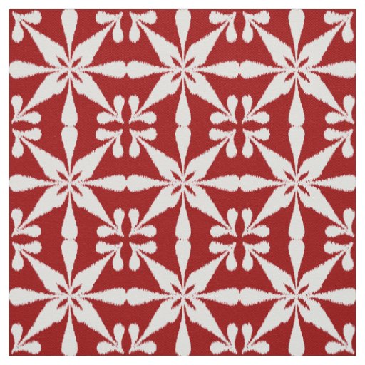 Ikat Star Pattern - Dark Red and White Fabric