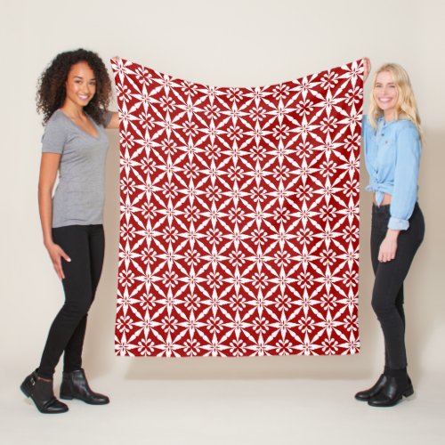 Ikat Star Pattern _ Dark Red and White Fleece Blanket