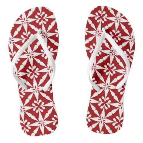 Ikat Star Pattern _ Dark Red and White Flip Flops