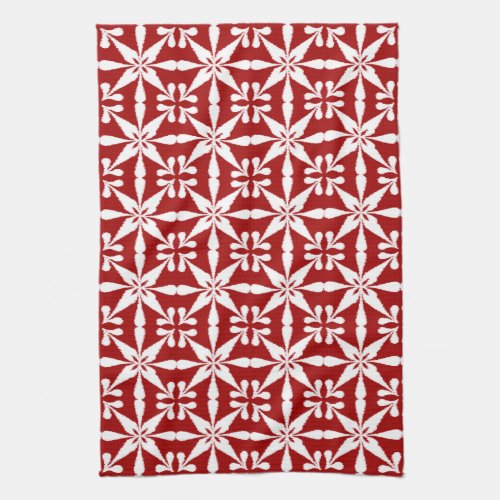 Ikat Star Pattern Dark Red and White Kitchen Towel