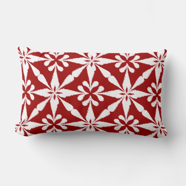 Ikat Star Pattern - Dark Red and White Lumbar Pillow (Front)