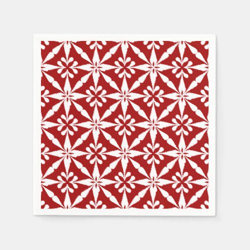 Ikat Star Pattern _ Dark Red and White Paper Napkins