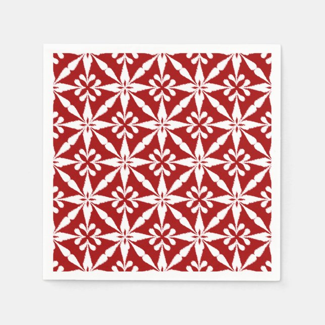 Ikat Star Pattern - Dark Red and White Paper Napkins (Front)