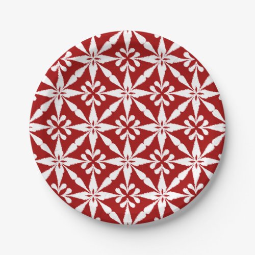 Ikat Star Pattern _ Dark Red and White Paper Plates