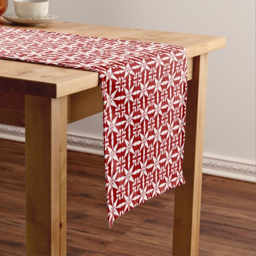 Ikat Star Pattern Dark Red and White Short Table Runner