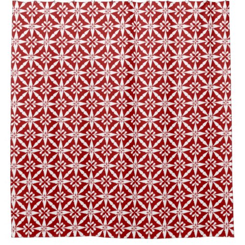 Ikat Star Pattern _ Dark Red and White Shower Curtain