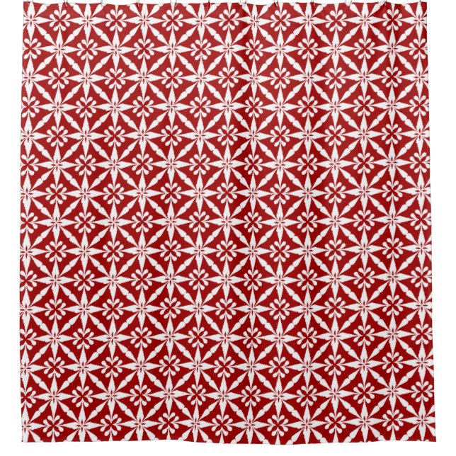 Ikat Star Pattern - Dark Red and White Shower Curtain (Front)