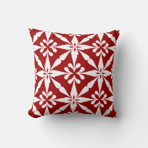 Ikat Star Pattern _ Dark Red and White Throw Pillow