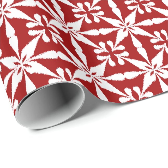Ikat Star Pattern - Dark Red and White Wrapping Paper (Roll Corner)