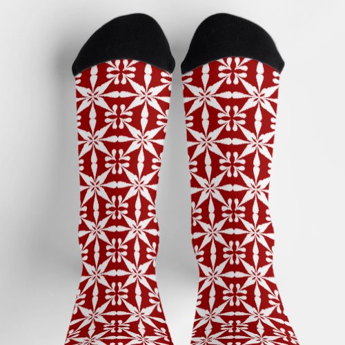 Ikat Star Pattern _ Deep Red and White Socks