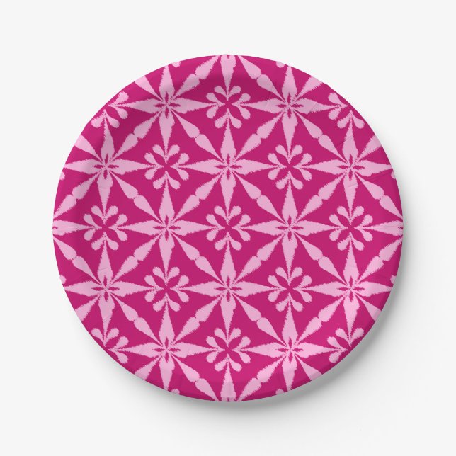 Ikat Star Pattern - Fuchsia Pink Paper Plates (Front)