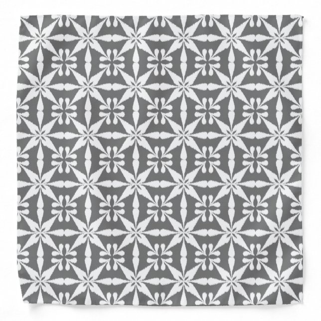Ikat Star Pattern - Grey / Gray and White Bandana (Front)