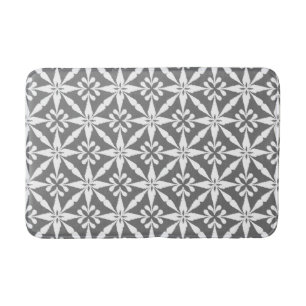 Ikat Star Pattern - Grey / Gray and White Bathroom Mat