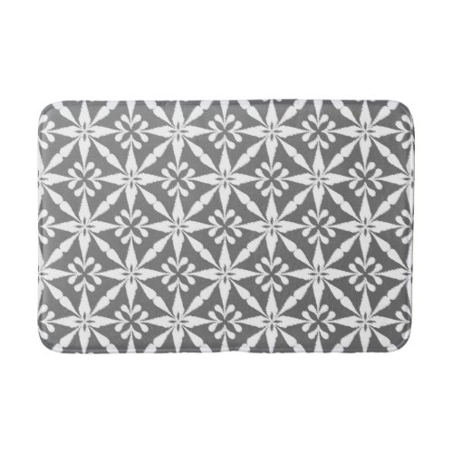 Ikat Star Pattern _ Grey  Gray and White Bathroom Mat