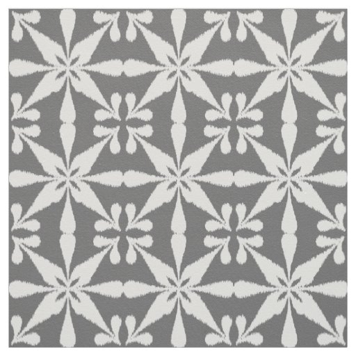 Ikat Star Pattern - Grey / Gray and White Fabric