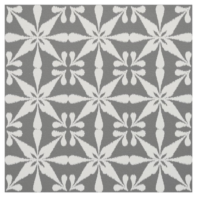 Ikat Star Pattern - Grey / Gray and White Fabric (Swatch)