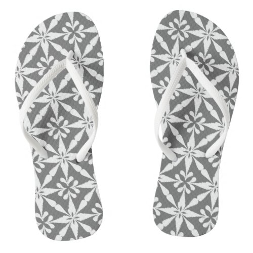 Ikat Star Pattern _ Grey  Gray and White Flip Flops