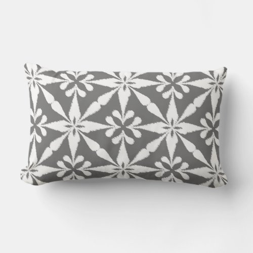 Ikat Star Pattern _ Grey  Gray and White Lumbar Pillow