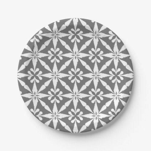 Ikat Star Pattern _ Grey  Gray and White Paper Plates